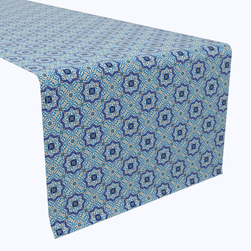 Moroccan Blue Tile Design Cotton Table Runners