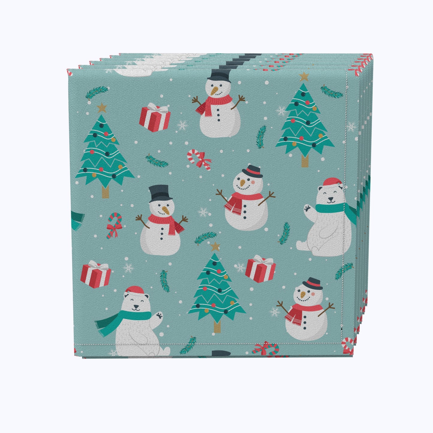 Holiday Snowmen and Polar Bears Cotton Napkins