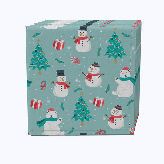 Holiday Snowmen and Polar Bears Cotton Napkins