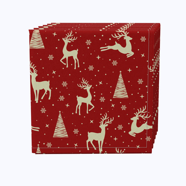 Golden Reindeer & Christmas Trees Cotton Napkins
