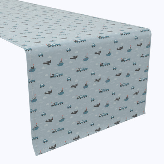 Blue Transportation Vehicles Cotton Table Runners