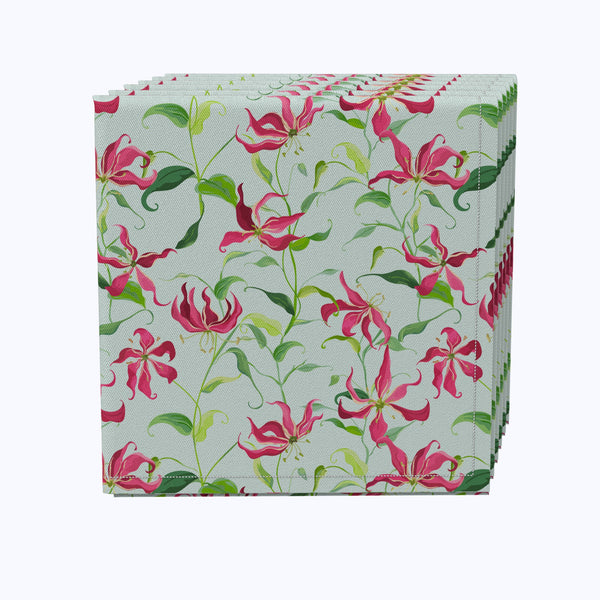 Fire Lily Flowers and Leaves Cotton Napkins