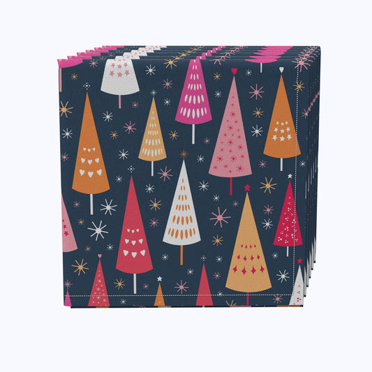 Festive Bright Christmas Trees Cotton Napkins